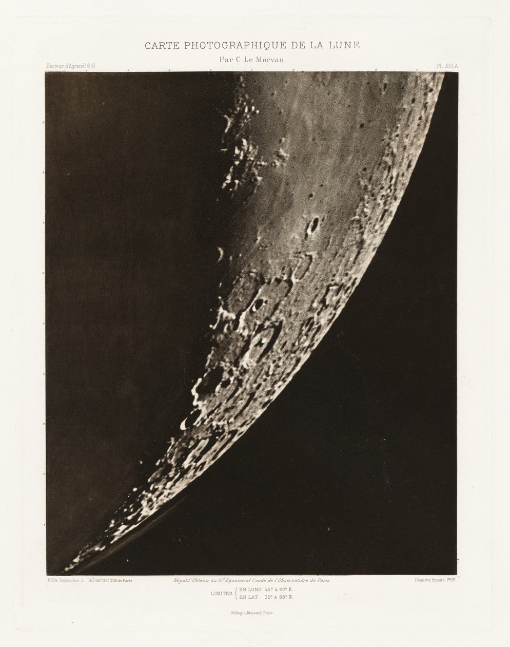 Carte photographique de la lune, planche XVI.A (Fotografische Kaart van de Maan, plaat XVI.A),5 september door Charles le Morvan