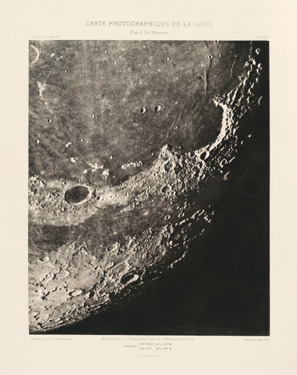 Fotografische kaart van de maan, plaat XVII, 22 maart door Charles le Morvan