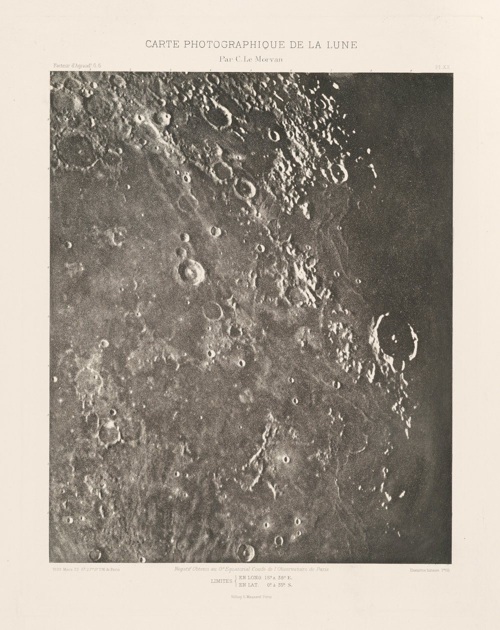 Fotografische kaart van de maan, plaat XX, 22 maart door Charles le Morvan