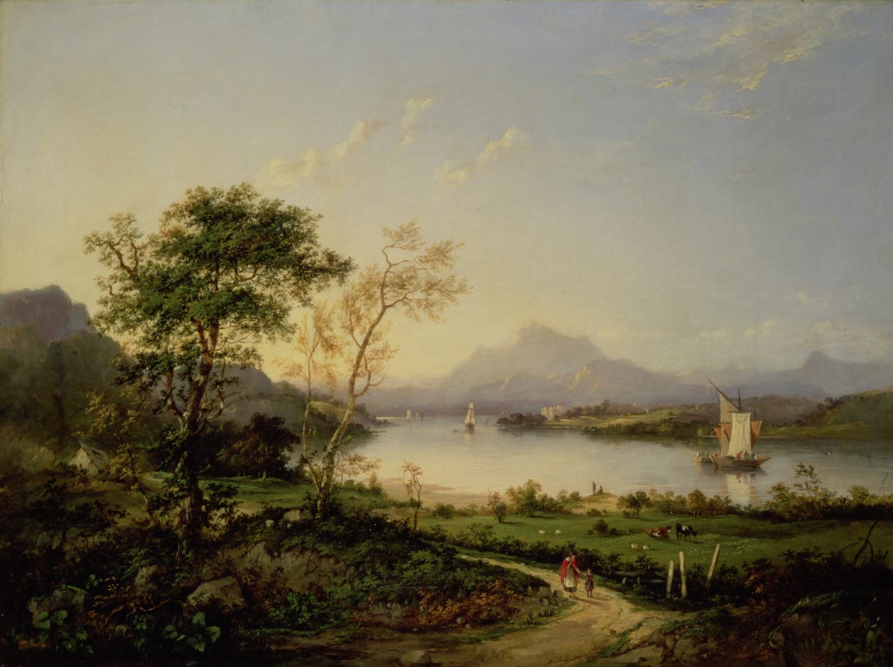 Een Uitzicht vanaf Elcho Castle, kijkend naar Ben Lawers door Charlotte Nasmyth