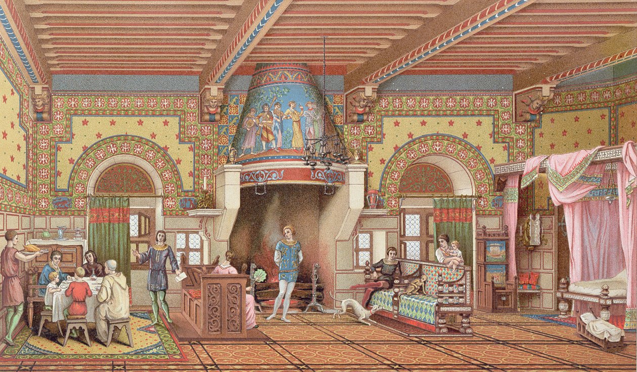 Interieur van een Frans kasteel tijdens de middeleeuwen, ca. 1845 door Charpentier