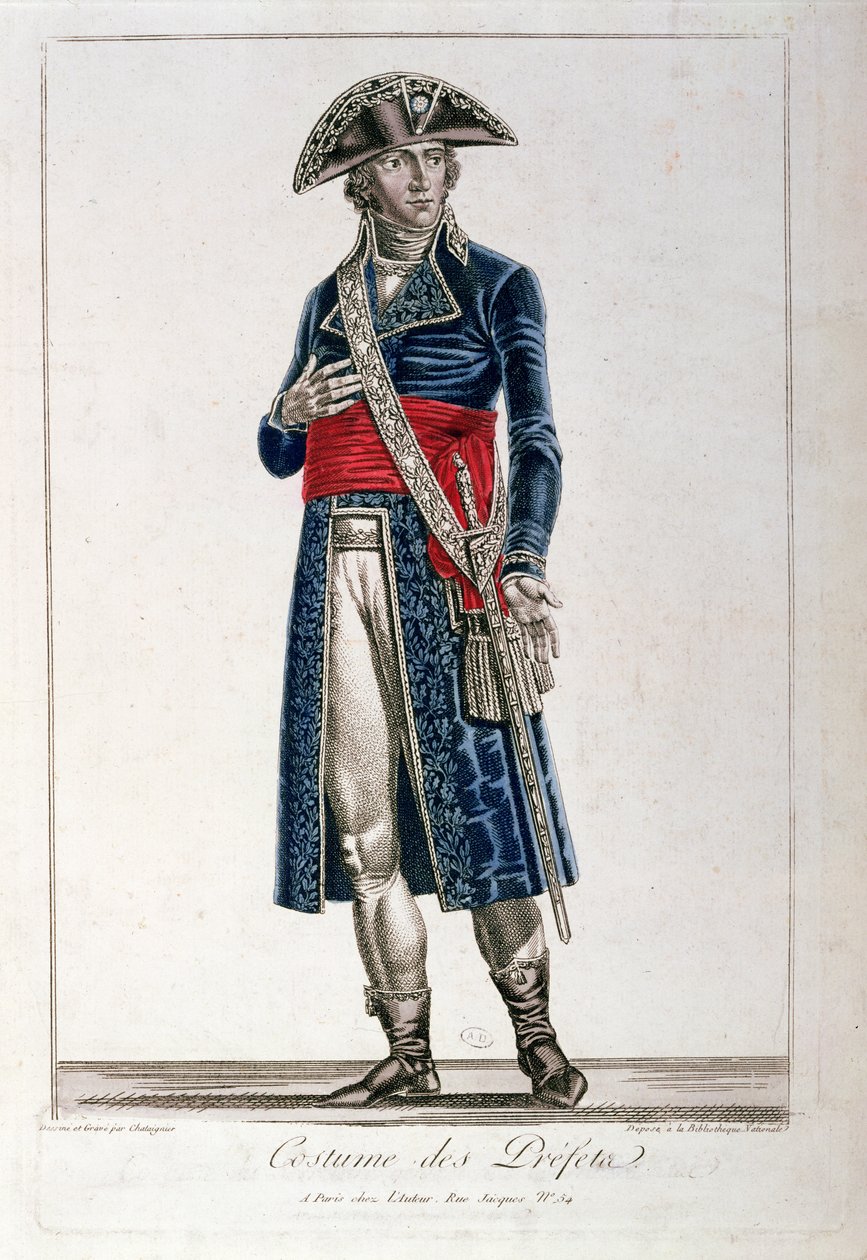 Kostuum van een prefect tijdens de periode van het Consulaat (1799-1804) van de Eerste Republiek, ca. 1800 door Chataignier