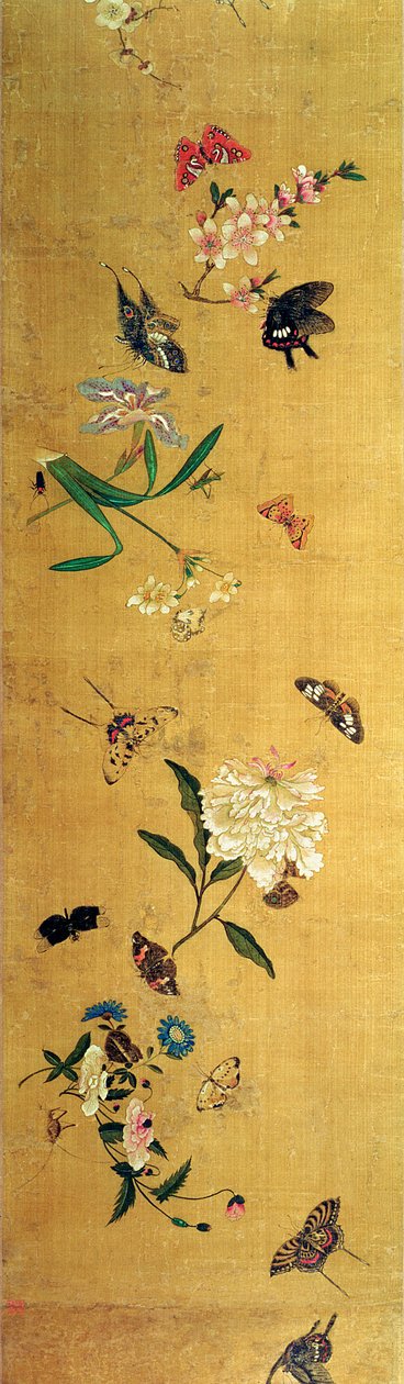 Honderd vlinders, bloemen en insecten, detail van een handrol door Chen Hongshou