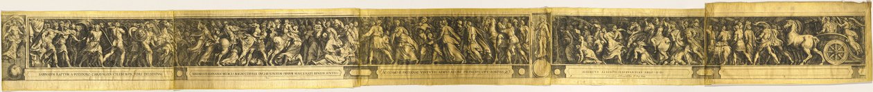 De verkrachting van de Sabijnse vrouwen en de triomf van twee keizers door Cherubino Alberti after Polidoro da Caravaggio