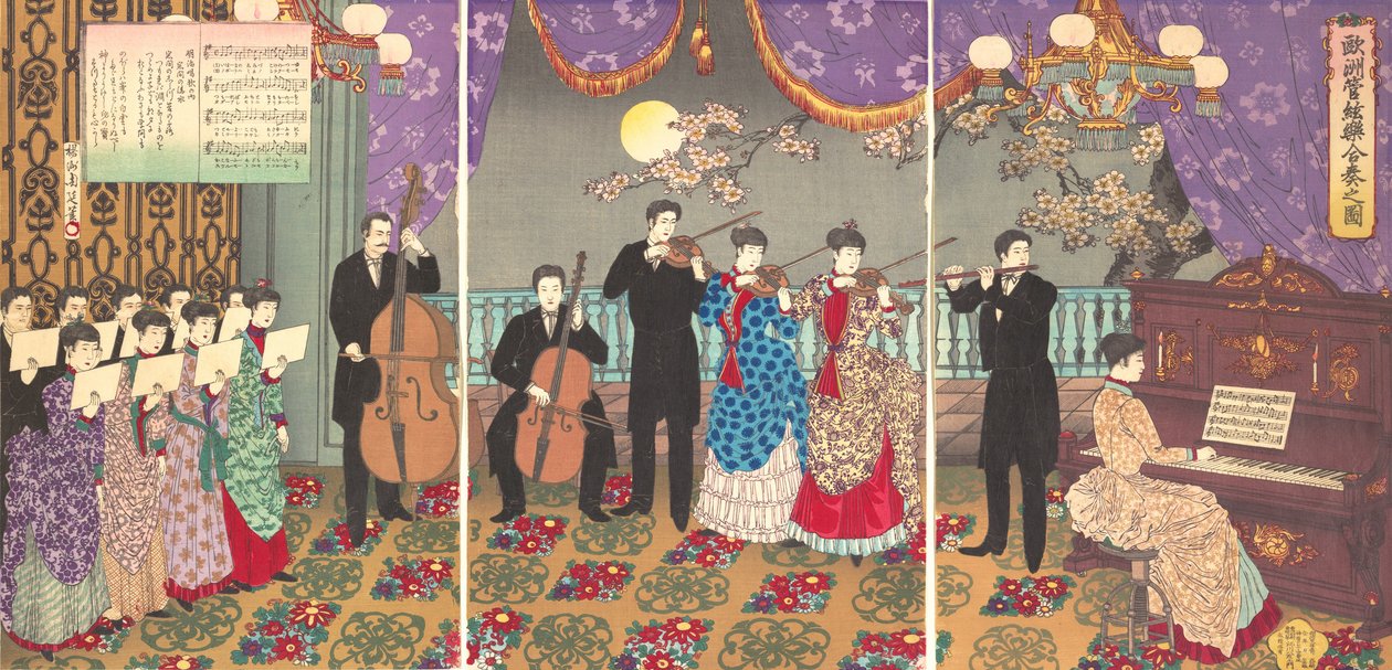 Concert van Europese muziek Oshu kangengaku gasso no zu, 1889 door Chikanobu Yoshu