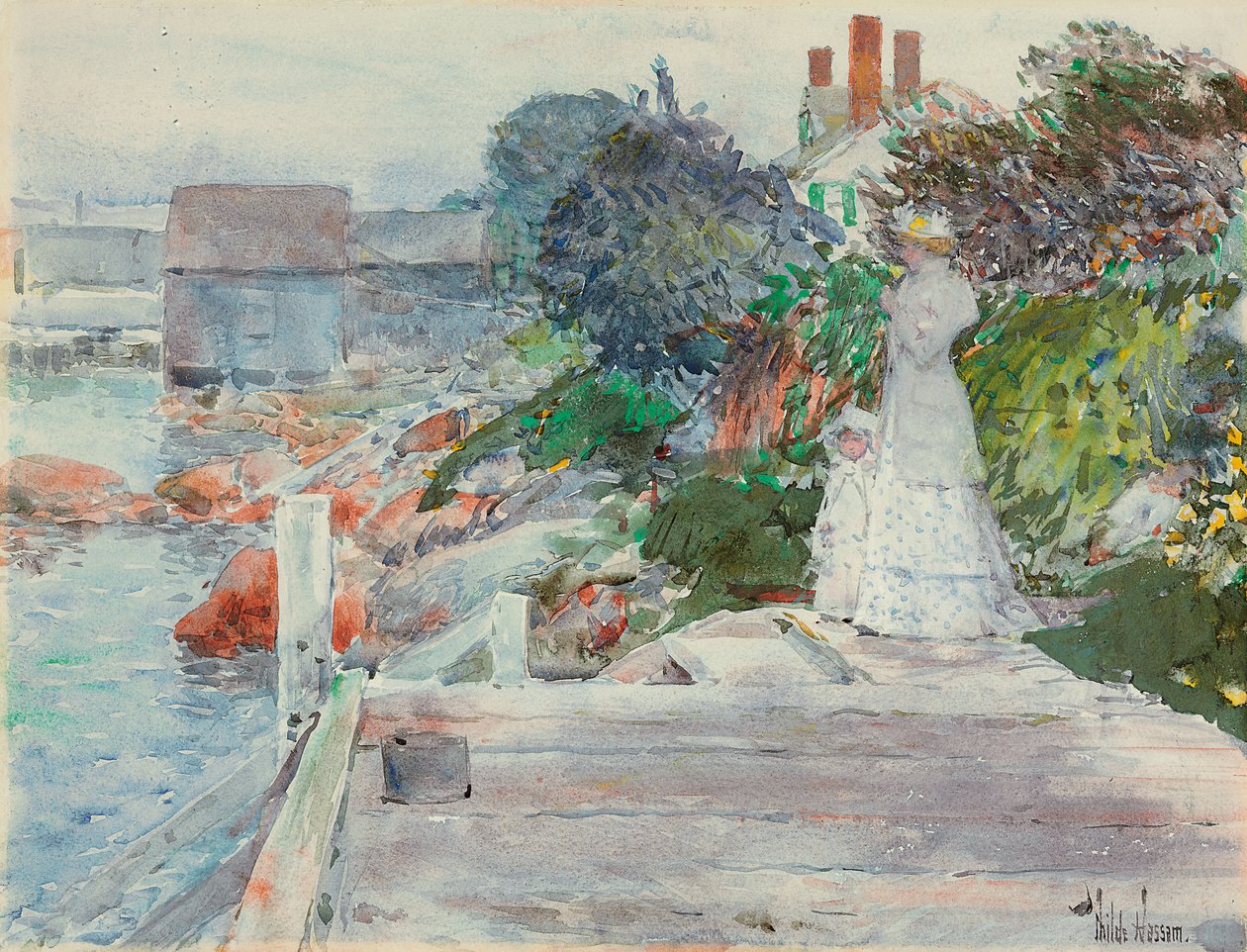 Oceaanfront, Gloucester, Massachusetts, c.1890-95 door Childe Frederick Hassam