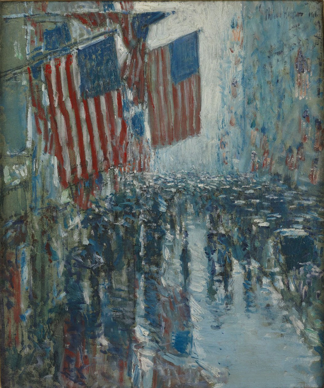 Regenachtige dag, Fifth Avenue door Childe Hassam