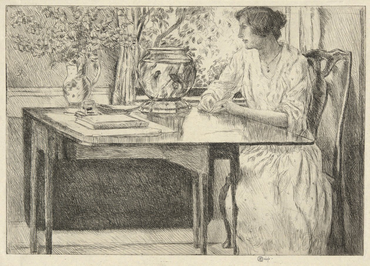 De koloniale tafel (Holley House, Cos Cob) (recto); Landschap met schuur (verso) door Childe Hassam