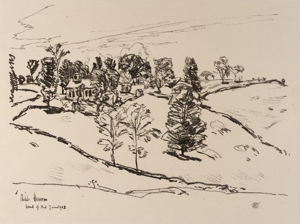 Het kleine schoolgebouw, Land van Nod door Childe Hassam