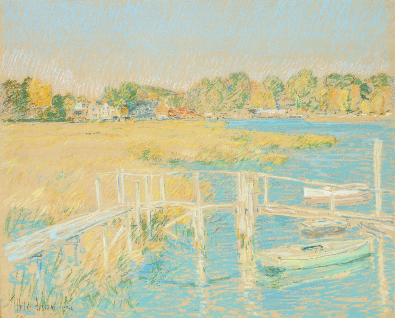 De rivier op, laat in de middag, oktober door Childe Hassam
