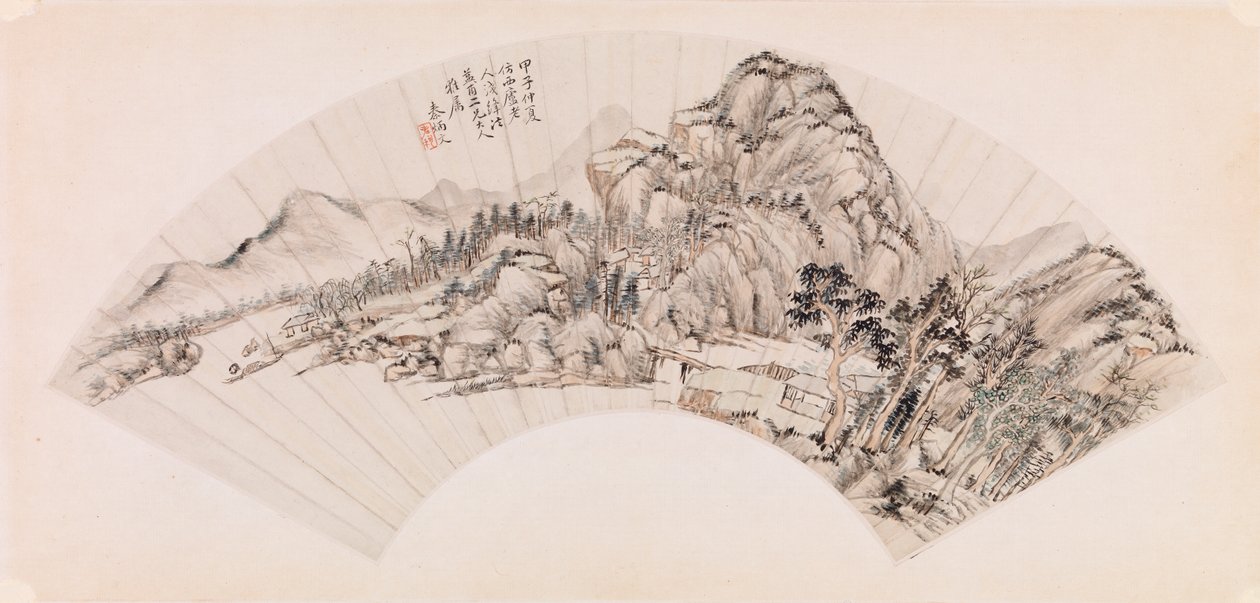Waaier met een landschap door Chin Ping wen Chin Ping wen