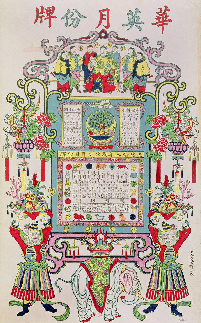 Kalender voor Jaar 23 van de Regering van Keizer Guang Xu (1872-1908) 1897 door Chinese School