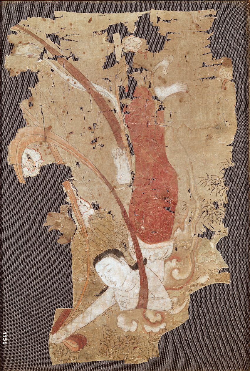 Vliegende genie of Apsaras, uit Dunhuang, Gansu Provincie, 9e-10e eeuw door Chinese School