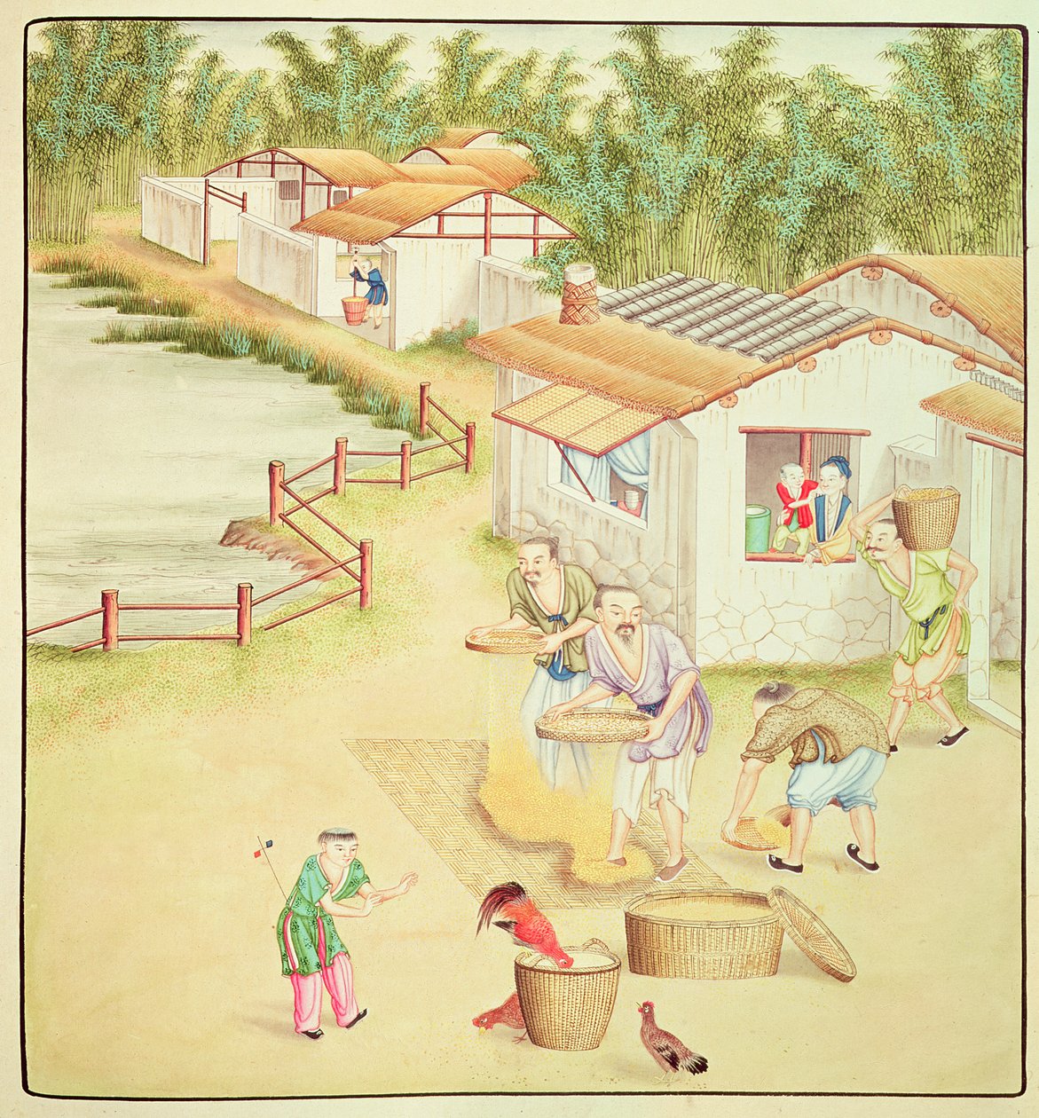 Chinese boeren zeven rijst door Chinese School