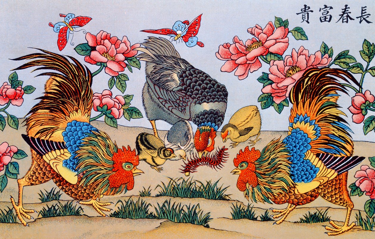 Haan die een duizendpoot doodt, illustratie uit Recherches sur les superstitions en Chine, gepubliceerd in Shanghai door Imrimerie de la Mission Catholique, 1929 door Chinese School