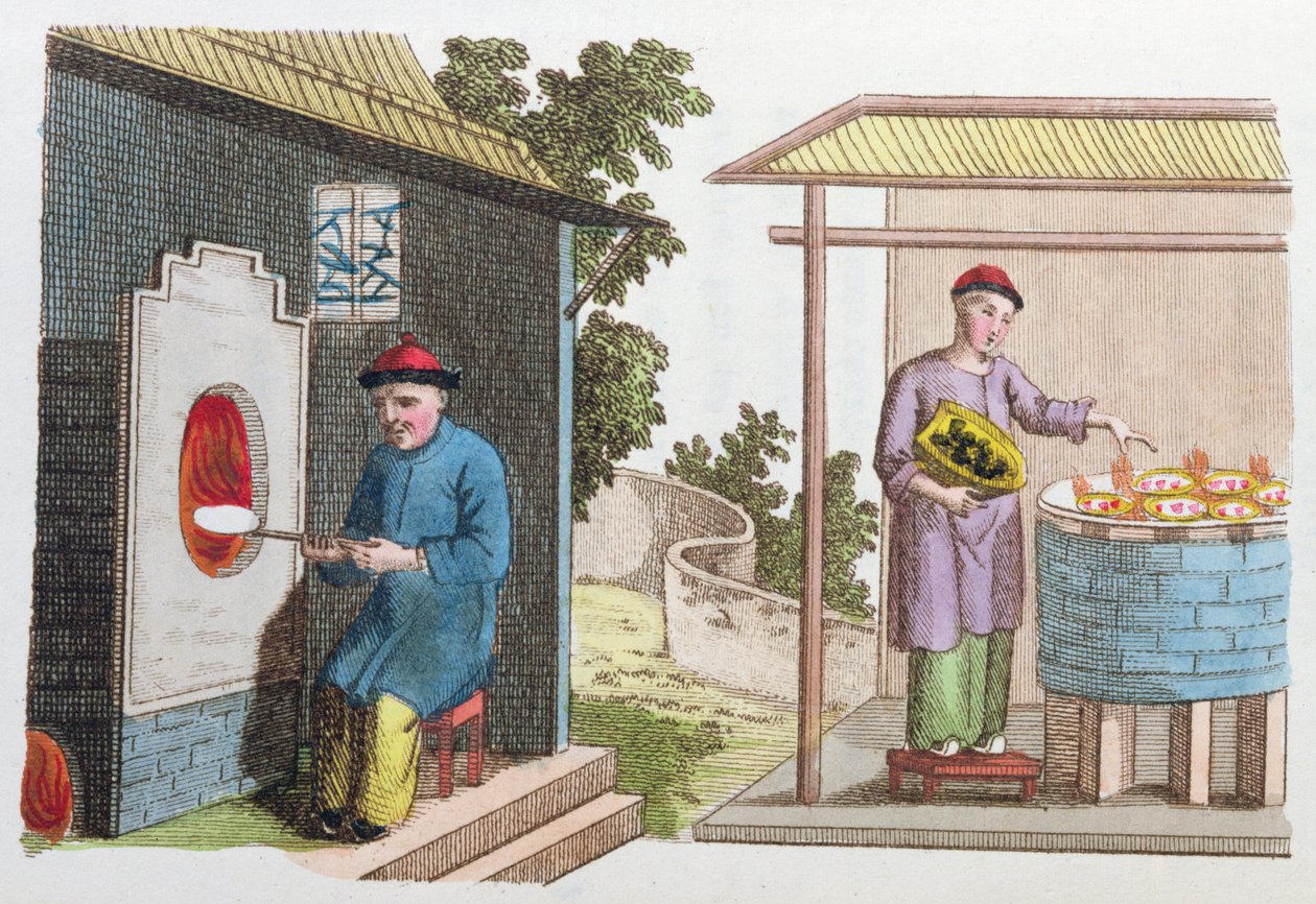 Het bakken van porselein in China aan het einde van de 18e eeuw, uit La Chine en Miniature, door J.B. Breton, Parijs, uitgegeven door Nepveu, 1811 door Chinese School
