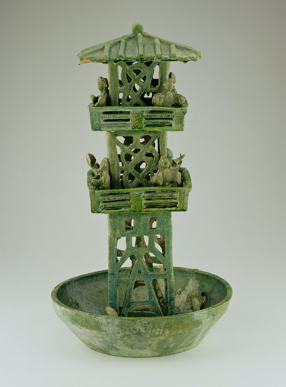 Model van een wachttoren, Han-dynastie (206 v.Chr.-220 n.Chr.) (geglazuurd keramiek) door Chinese School