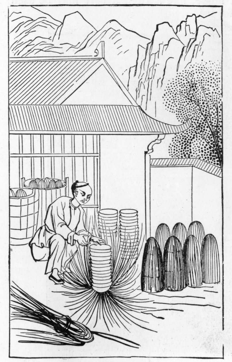 Inpakken van porselein, uit een serie illustraties over de productie van porselein door Chinese School