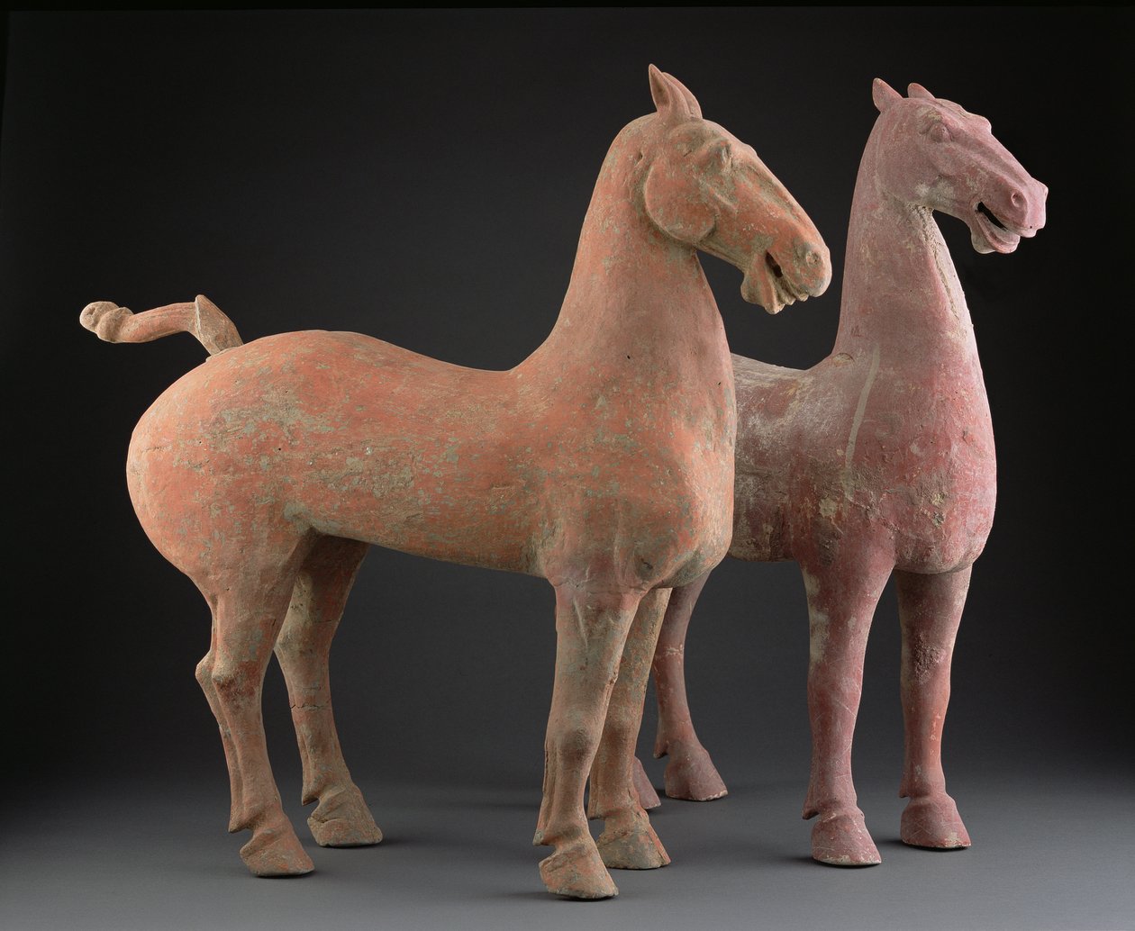 Paar paarden, Han-dynastie (206 v.Chr.-220 n.Chr.) (aardewerk) door Chinese School