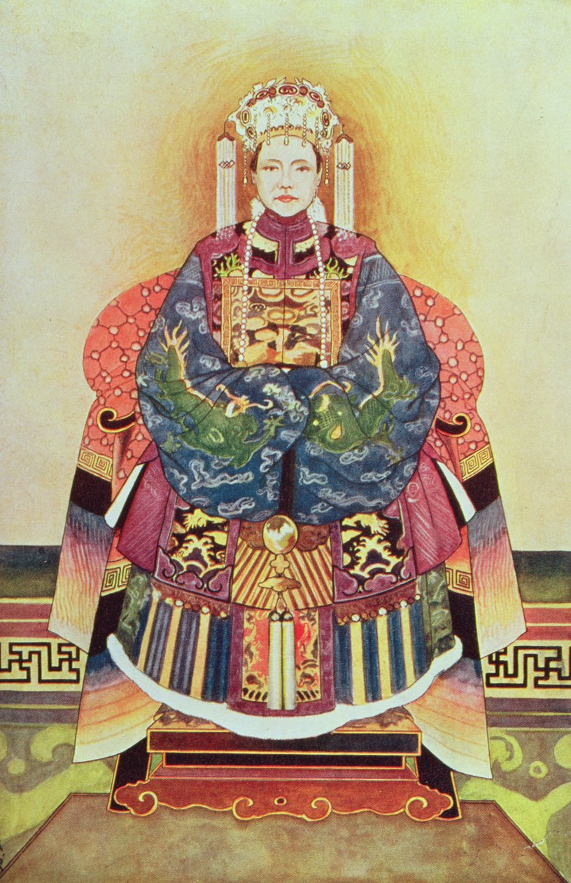 Portret van Tzu Hsi, de keizerin-weduwe door Chinese School