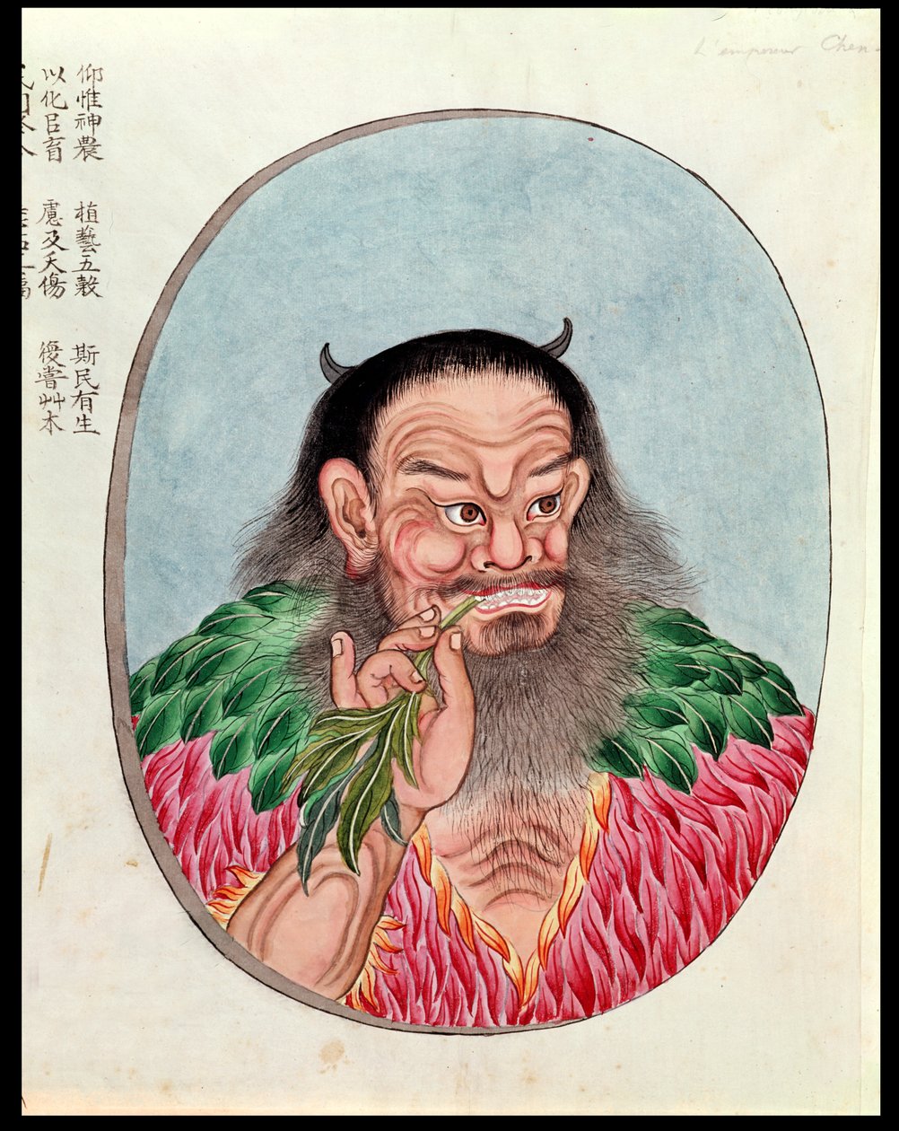 De legendarische keizer Shen-Nung, illustratie uit een Pen Tsao door Chinese School