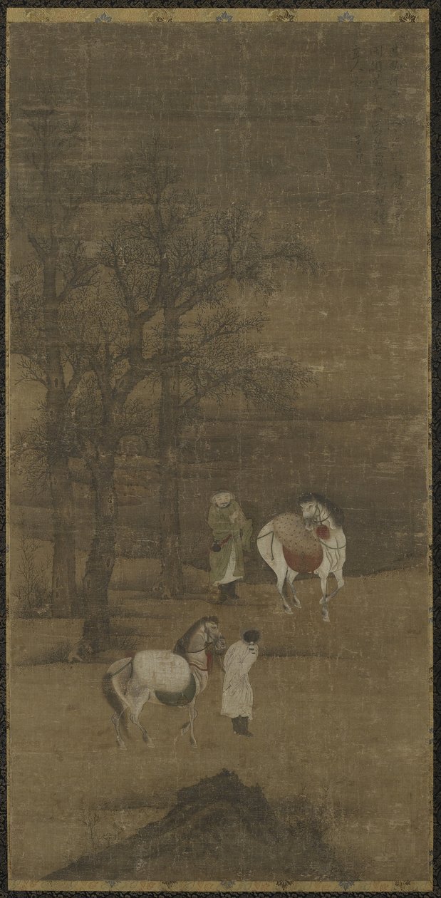 Winterlandschap met Paarden en Verzorgers, Ming of Qing dynastie door Chinese School