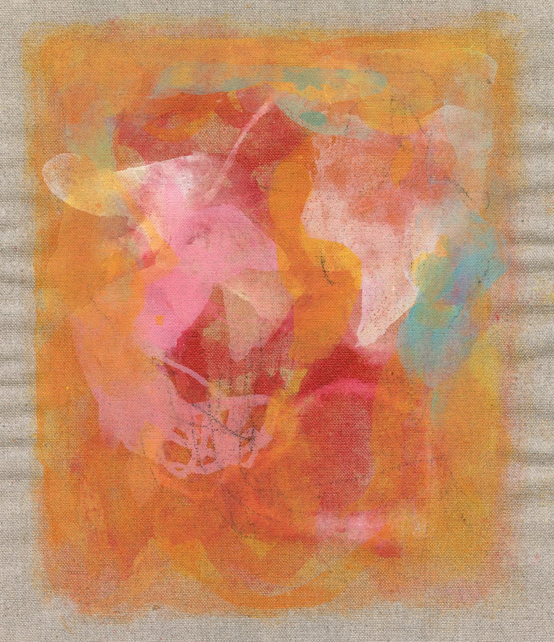 Abstracte compositie I, 2023 (gemengde techniek - acrylinkt, houtskool op linnen) door Ching Fun Tso