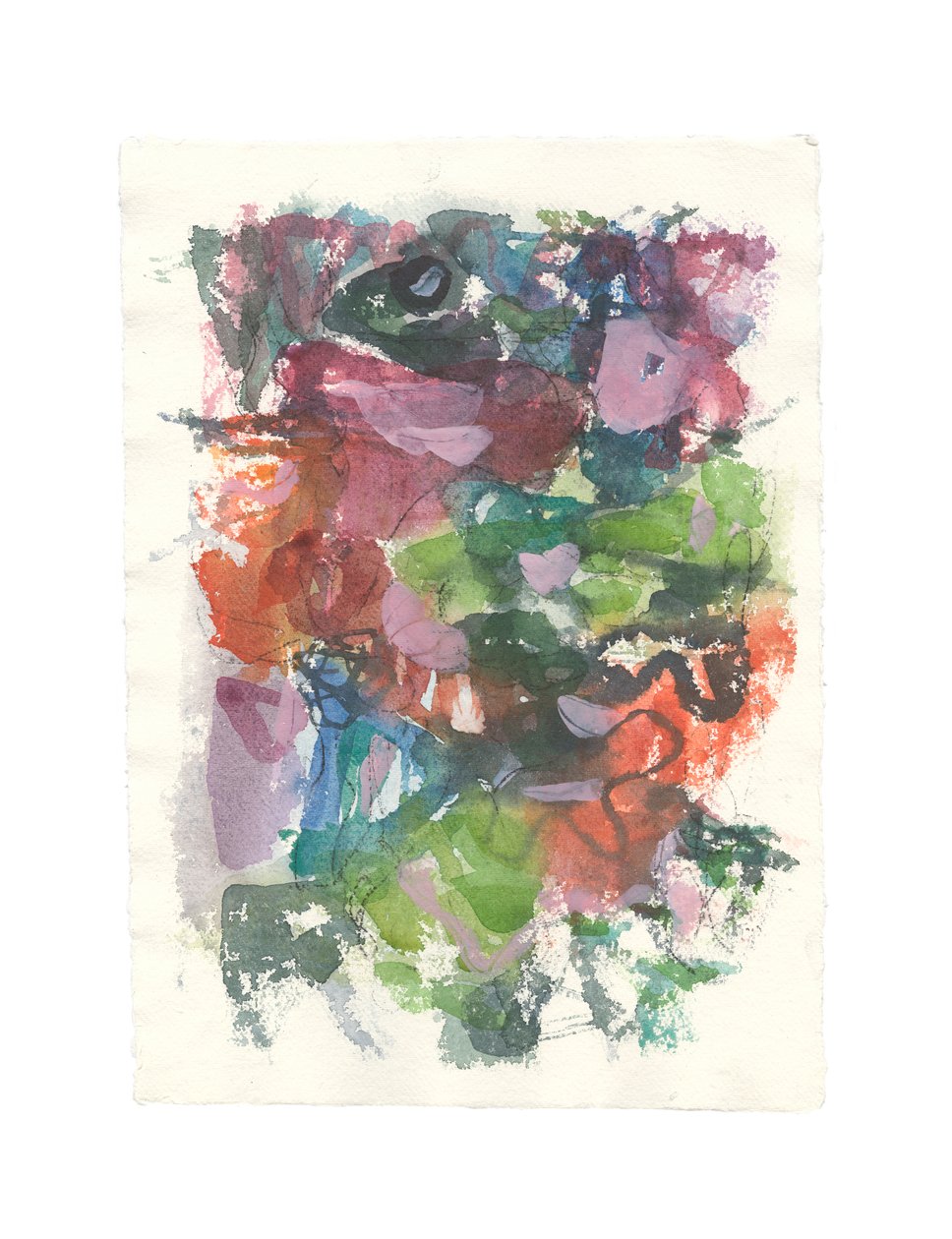 Abstracte compositie, organische serie, 2021 (aquarel, gouache  houtskool op handgeschept aquarelpapier) door Ching Fun Tso