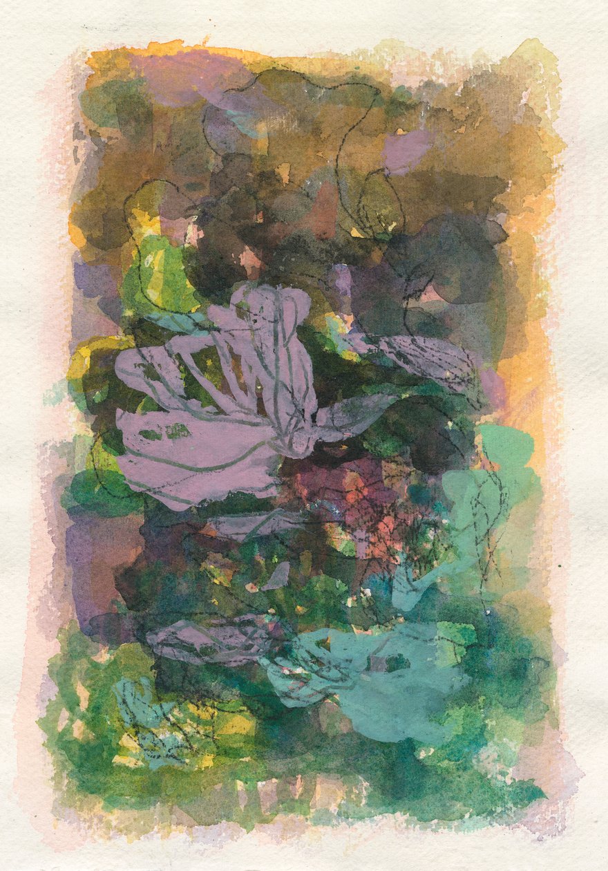 Abstracte compositie, serie organische/planten, 2021 (aquarel, gouache  houtskool op aquarelpapier) door Ching Fun Tso