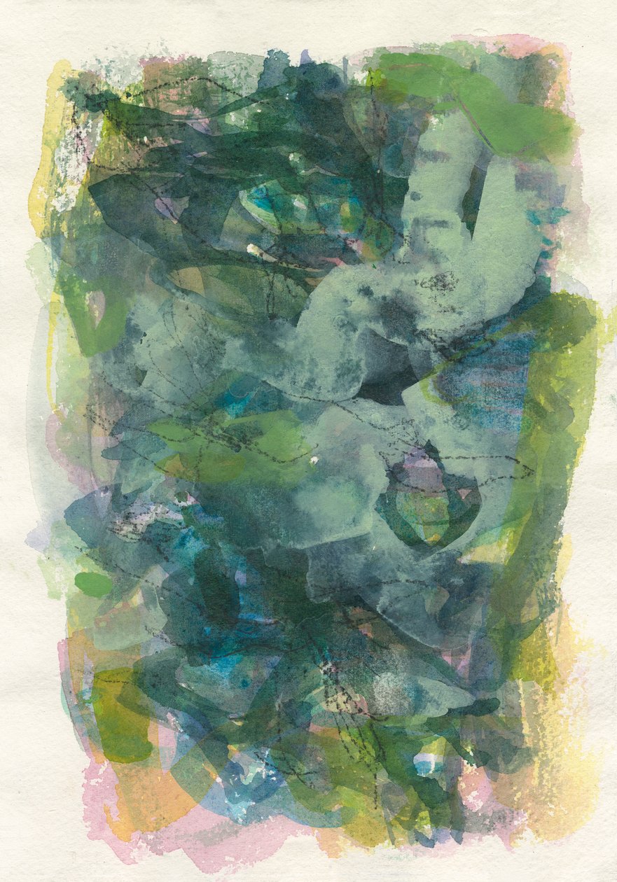 Abstracte compositie, serie organische/planten, 2021 (aquarel, gouache  houtskool op aquarelpapier) door Ching Fun Tso