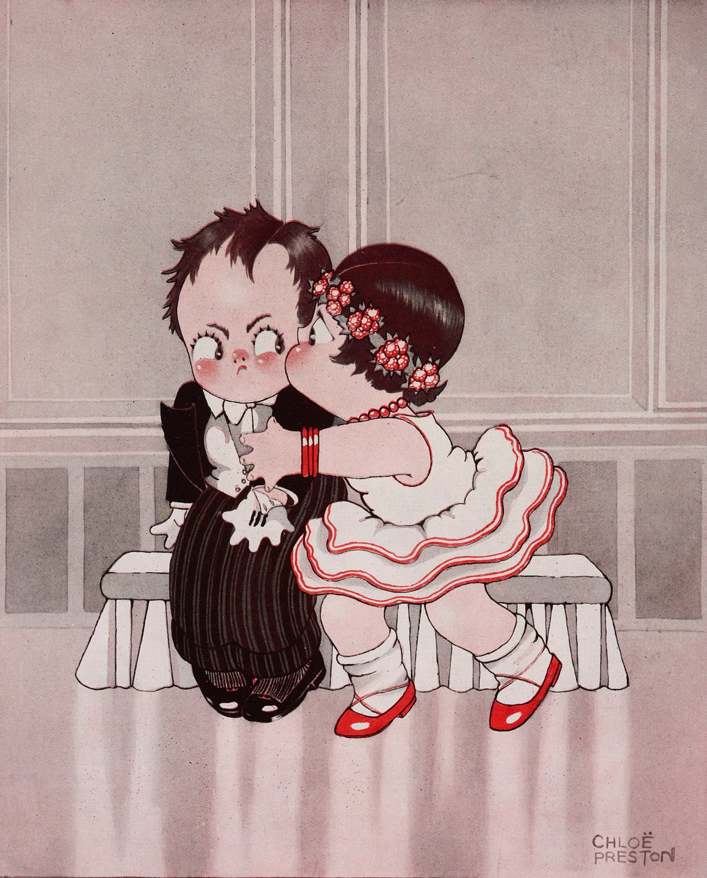 De constante nimf, De vervelende kus, tekening door Chloe Preston (1887-1969) uit The Tatler, nr. 1370, 28 september door Chloe Preston