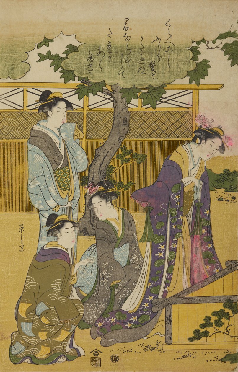 Vier vrouwen bij de bron door Chobunsai Eishi