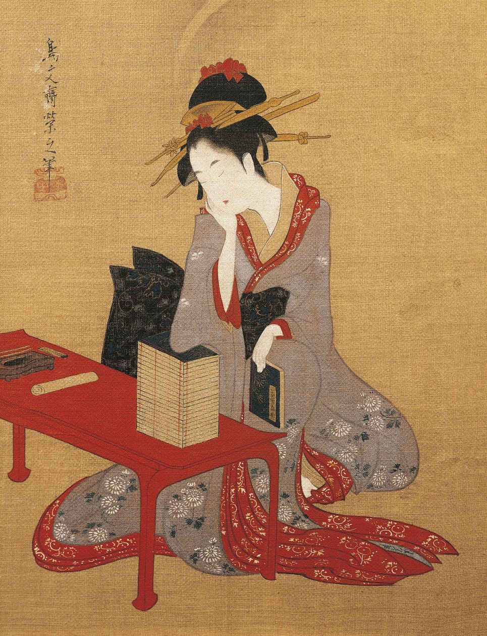 Dromerige Oiran (hooggeplaatste prostituee) door Chobunsai Eishi