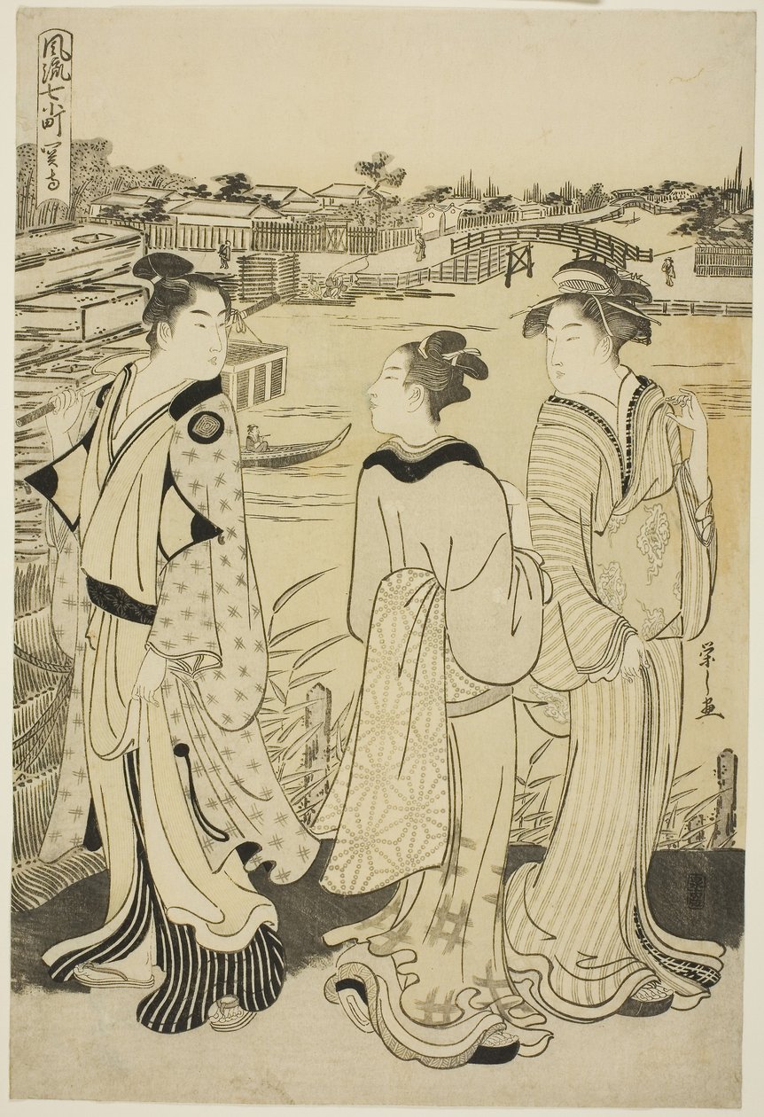 Ono no Komachi bij de Seki Tempel, uit de serie De Modieuze Zeven Komachi (Furyu nana Komachi), c.1788 door Chobunsai Eishi