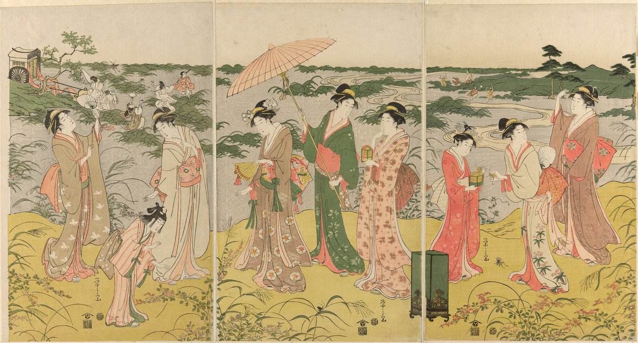 Parodie op hoflijke insectenjacht door Chobunsai Eishi