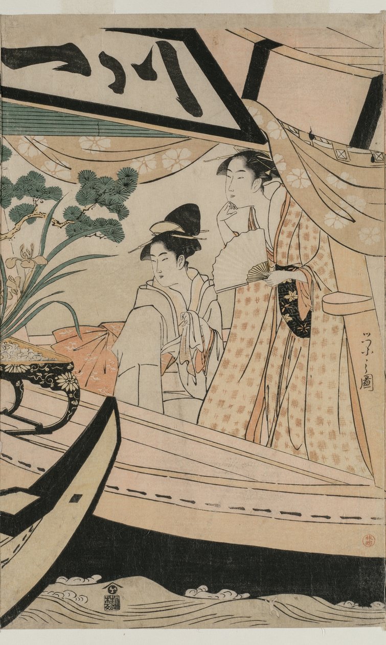 Feest op de plezierboot Kawaichimaru door Chobunsai Eishi