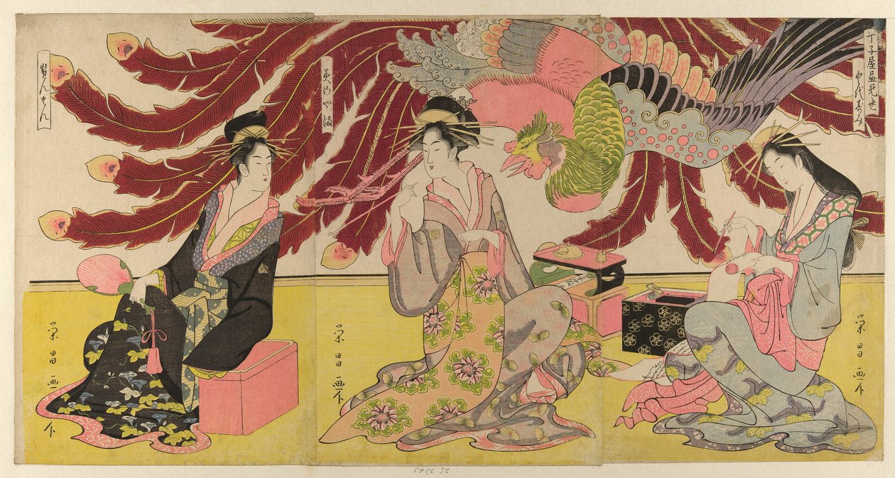 De Courtisanes van de Chojiya tentoongesteld overdag (Chojiya hirumise) door Chokosai Eisho