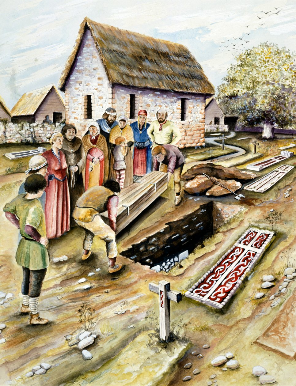 Vikingbegrafenis in een kerkhof, York, Yorkshire, 10e eeuw ca. 2000 door Chris Evans