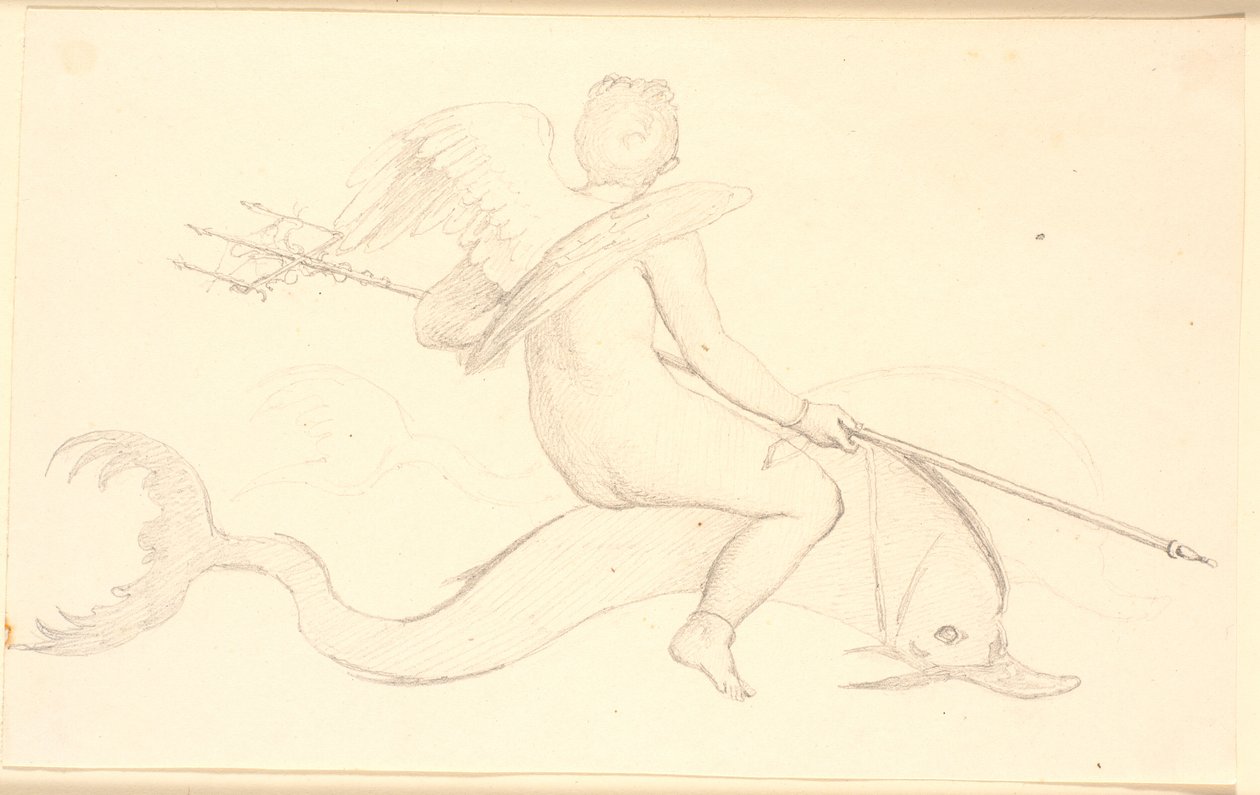 Cupido rijdend op een dolfijn. Pompejaans motief door Christen Købke