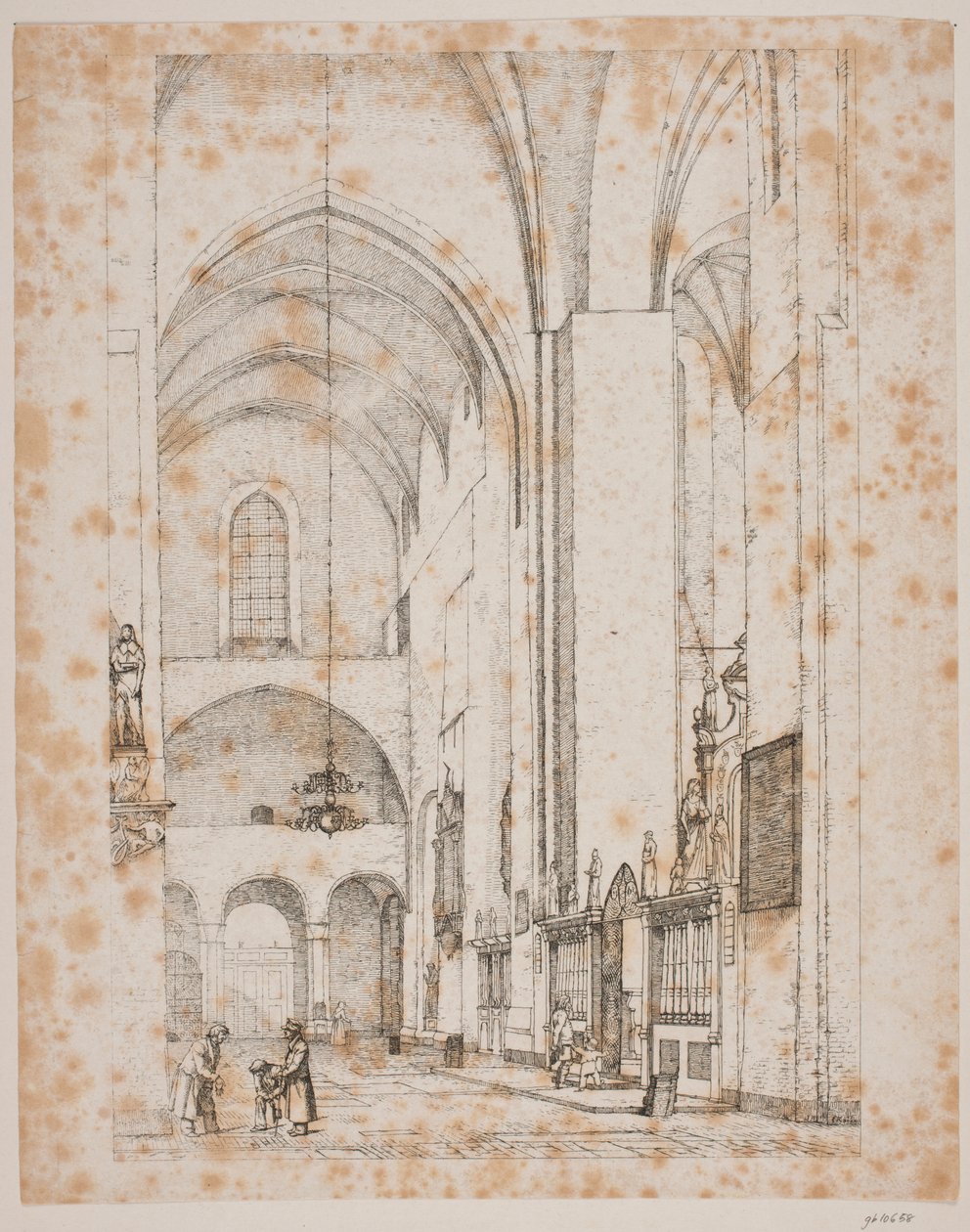 Deens: Prospectus van het interieur van het noordelijke dwarsschip van de kathedraal van Aarhus door Christen Købke