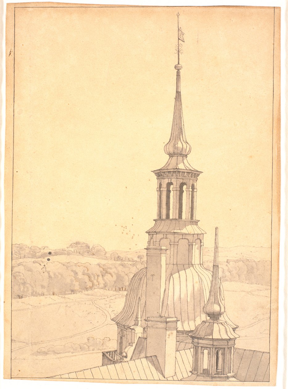 Een van de kleine torens op Kasteel Frederiksborg door Christen Købke