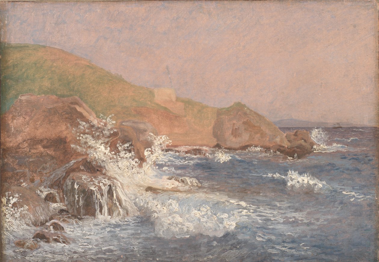 Ruwe zee aan een rotsachtige kust, Capri door Christen Købke