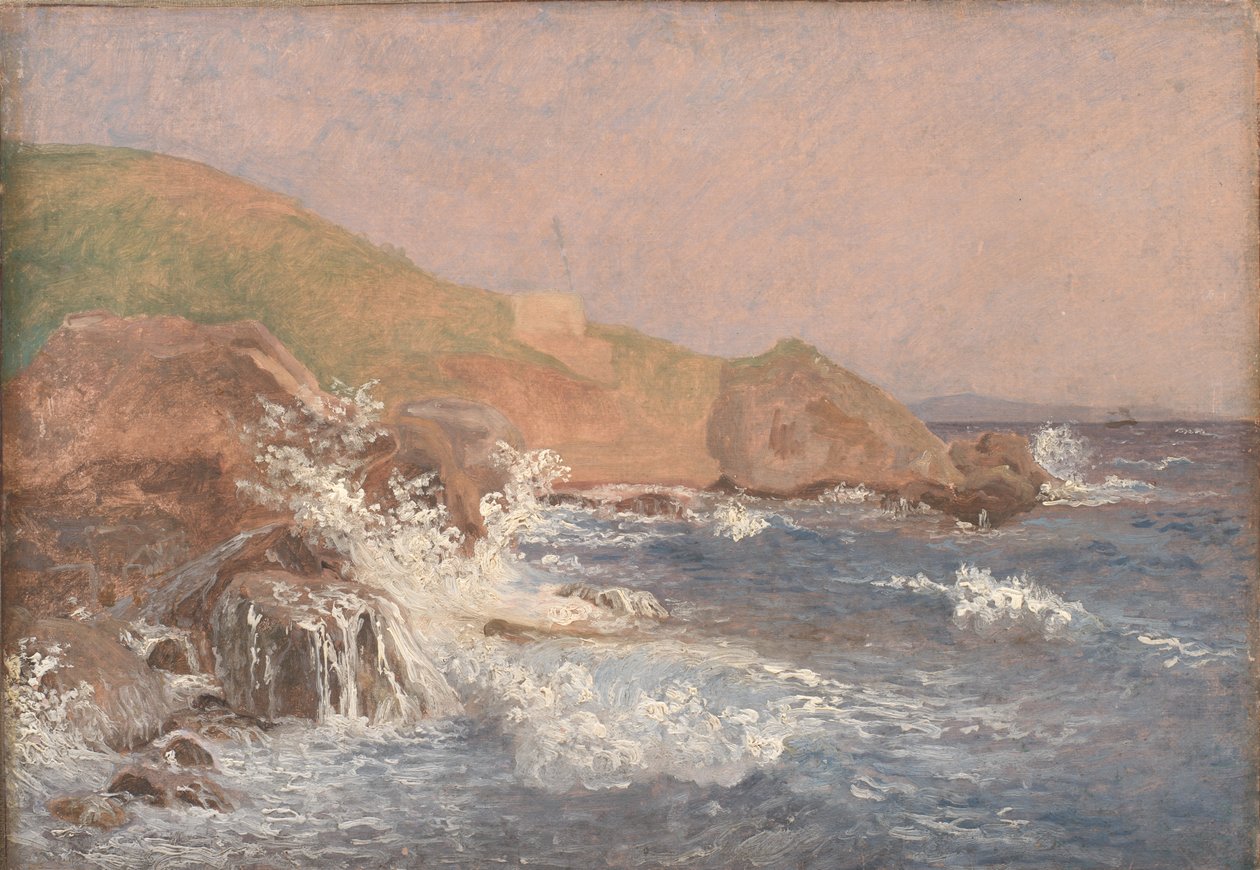 Ruwe zee aan een rotsachtige kust, Capri door Christen Købke