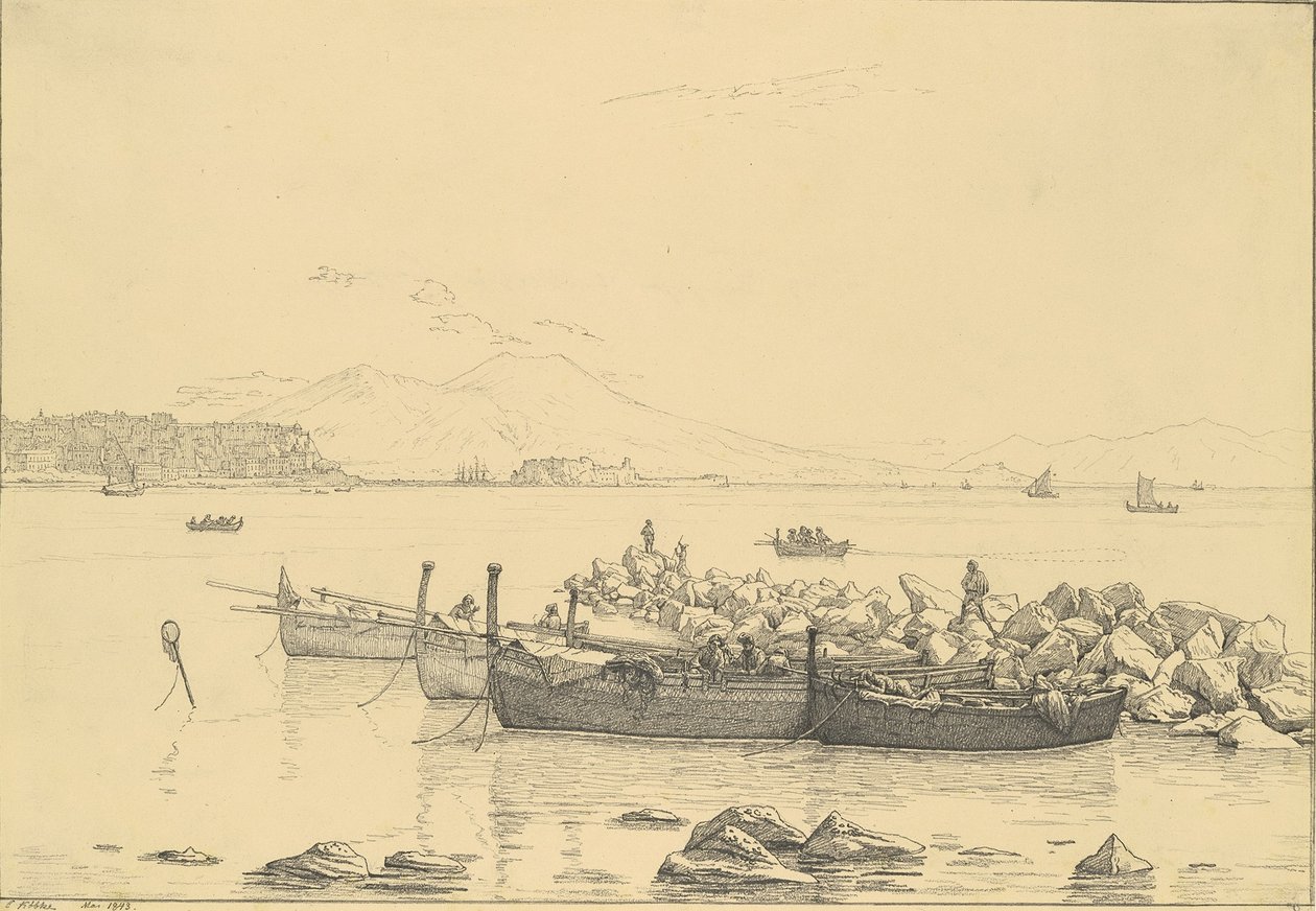 De Baai van Napels met de Vesuvius op de achtergrond door Christen Købke