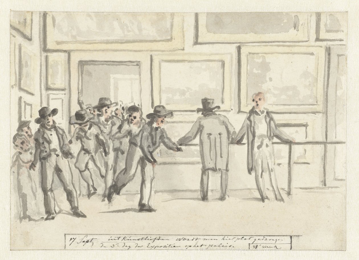 Bezoekers op de Kunsttentoonstelling te Amsterdam in 1808 door Christiaan Andriessen