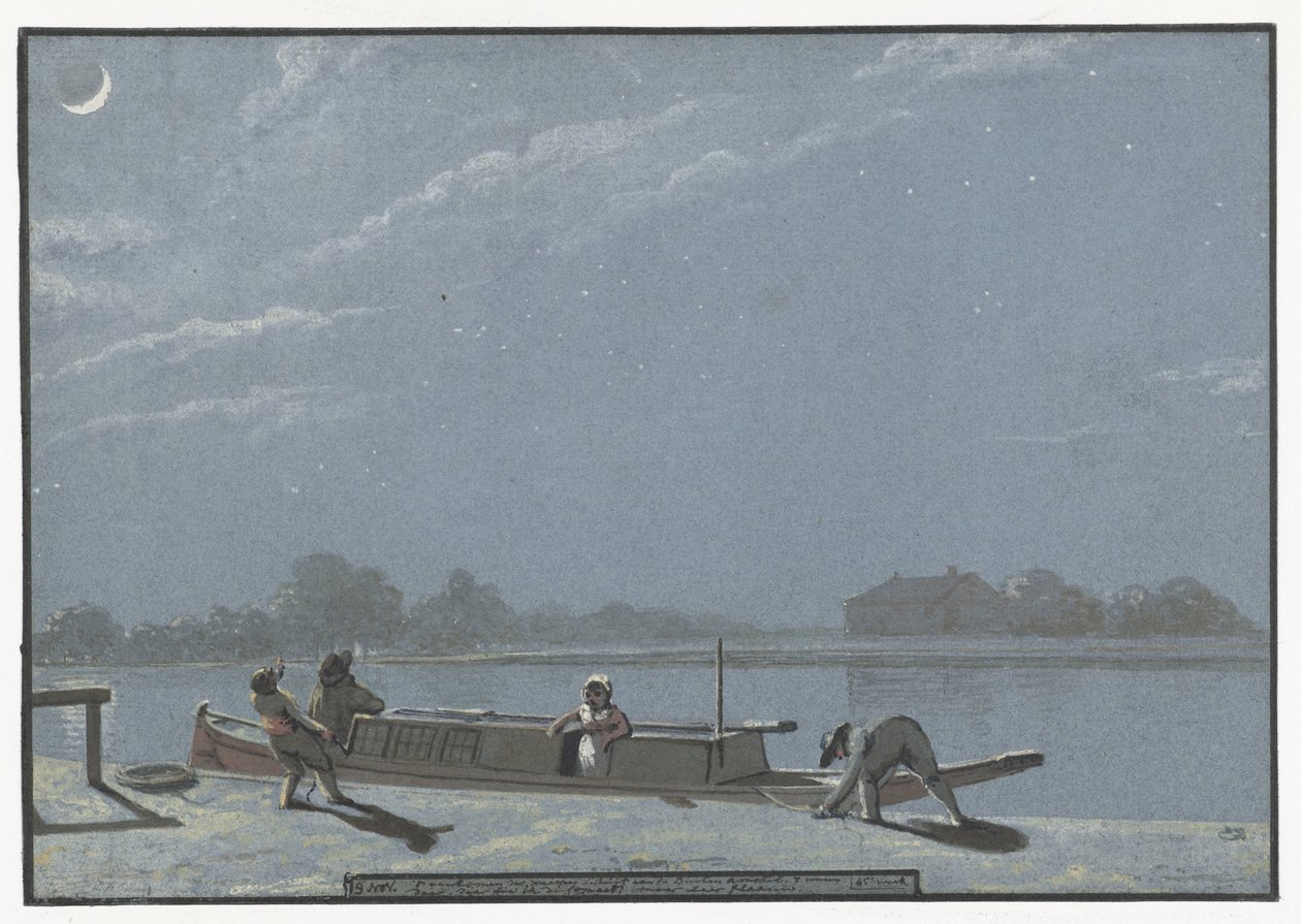 Aankomen der weesper schuit aan de Buiten Amstel door Christiaan Andriessen