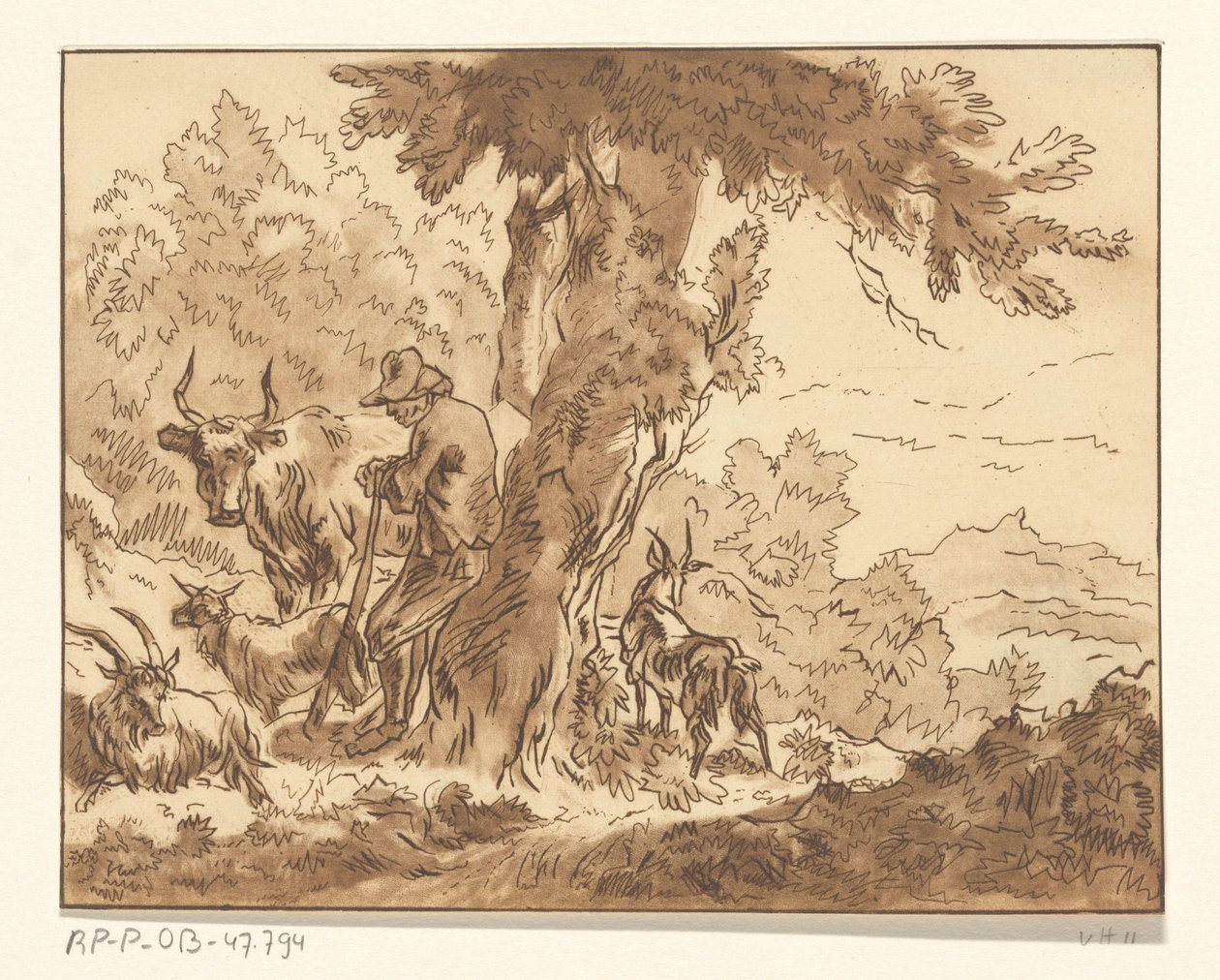 Herder bij boom door Christiaan Josi