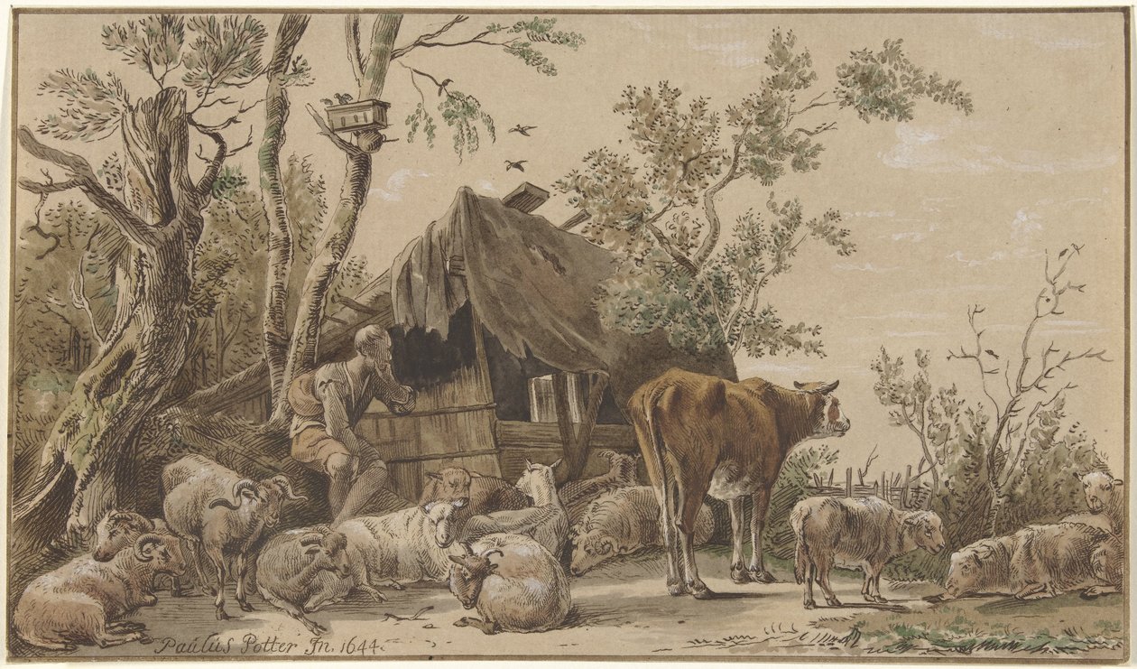 Herder bij stal door Christiaan Josi