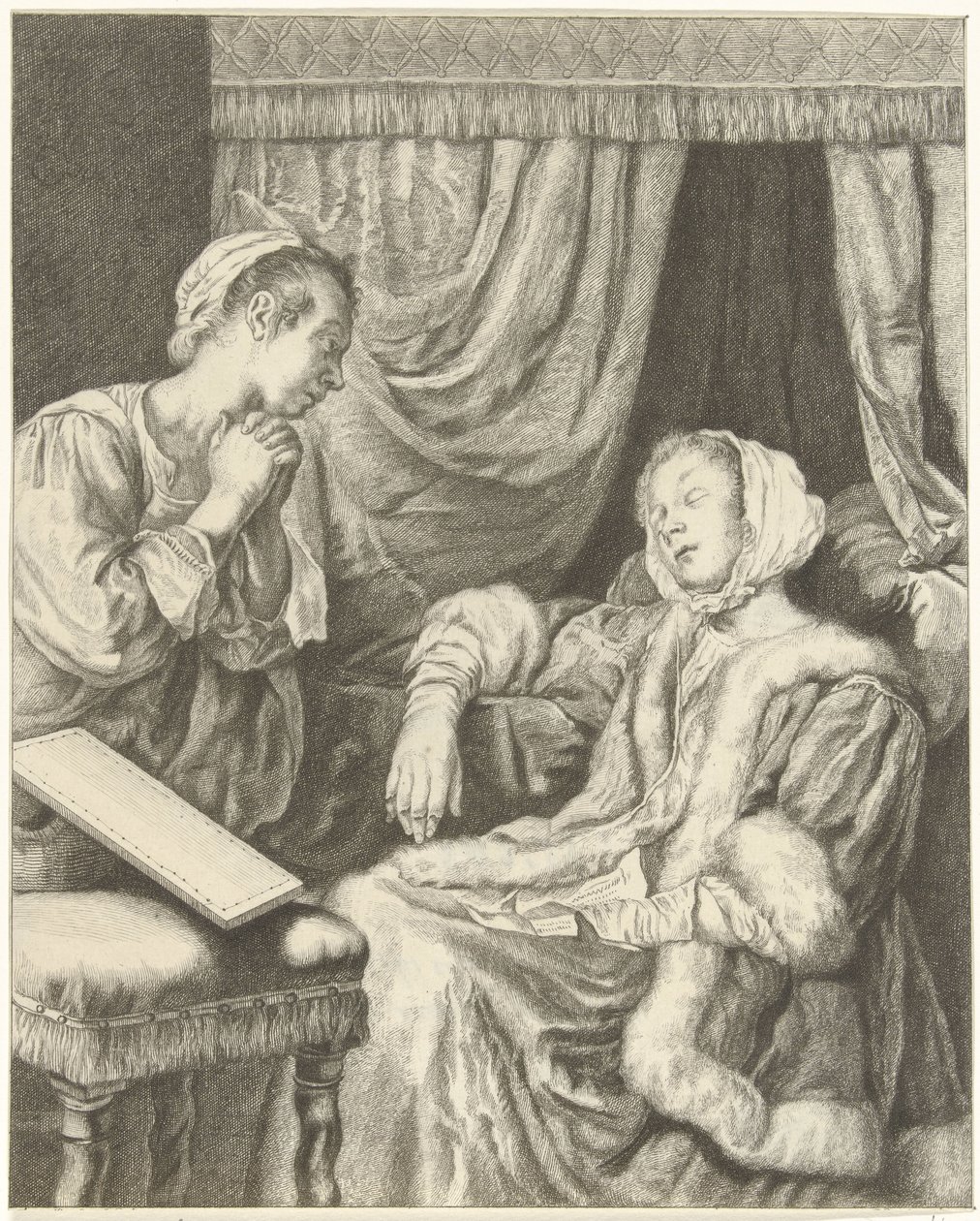 Interieur met twee vrouwen door Christiaan Josi