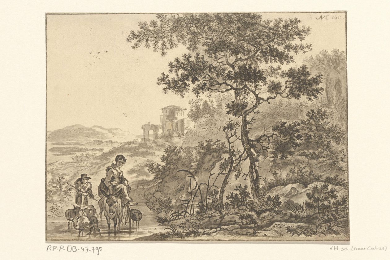 Italianiserend landschap met herder door Christiaan Josi